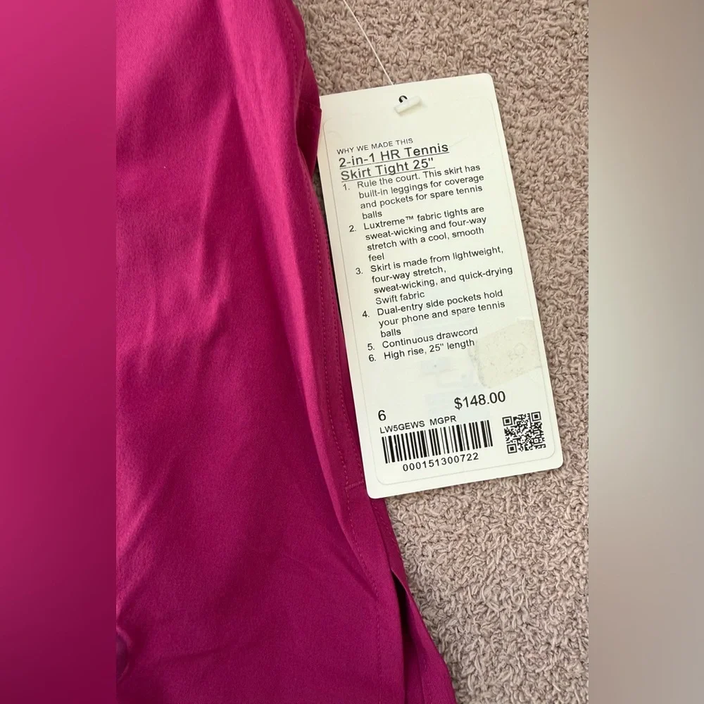 NEW - Lululemon 2-in-1 HR Tennis Skirt Tight 25" - Magenta Purple - Picture 7 of 8